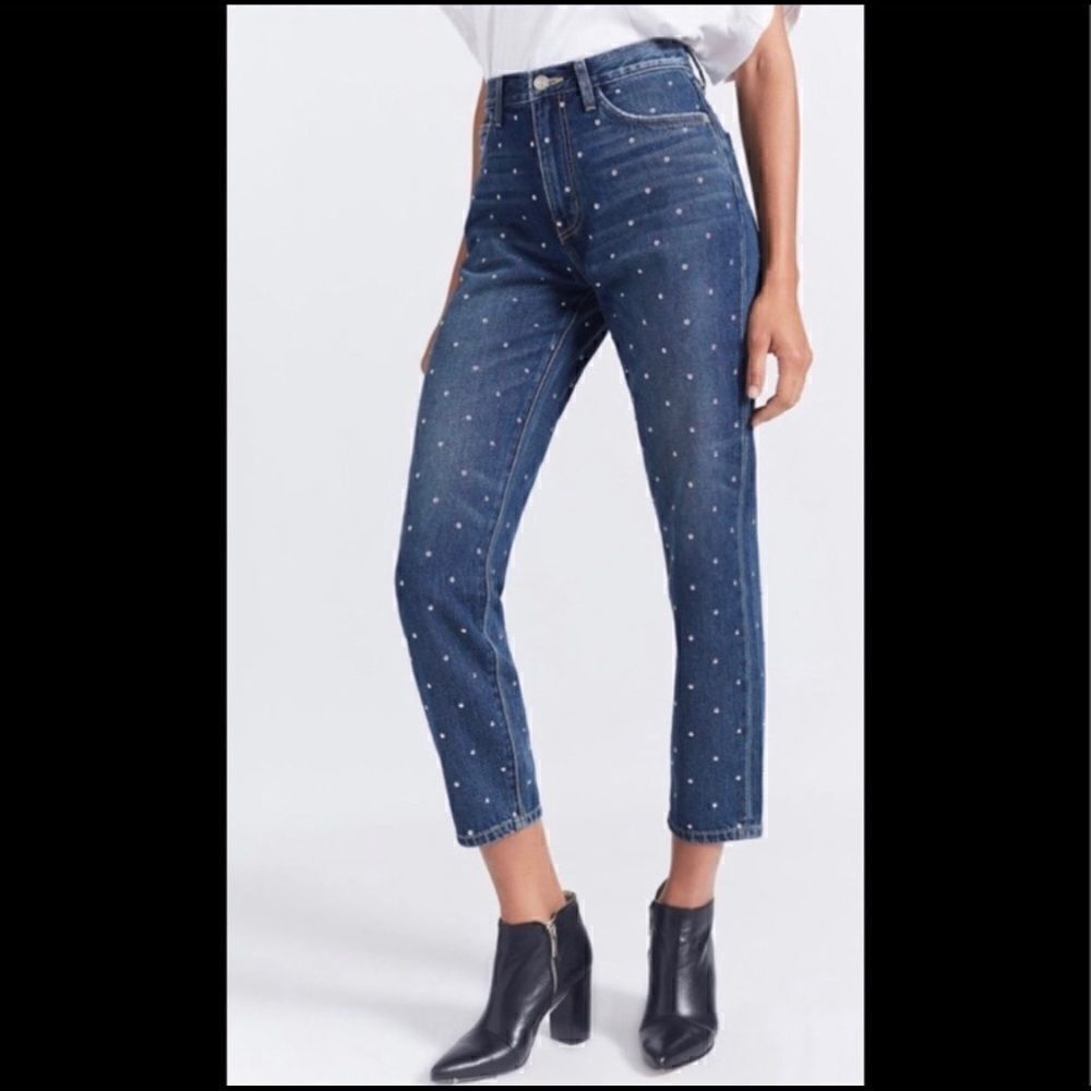 Current Elliott Studded Cropped Jeans 25 High Rise Vintage Straight Raw Hem NWT